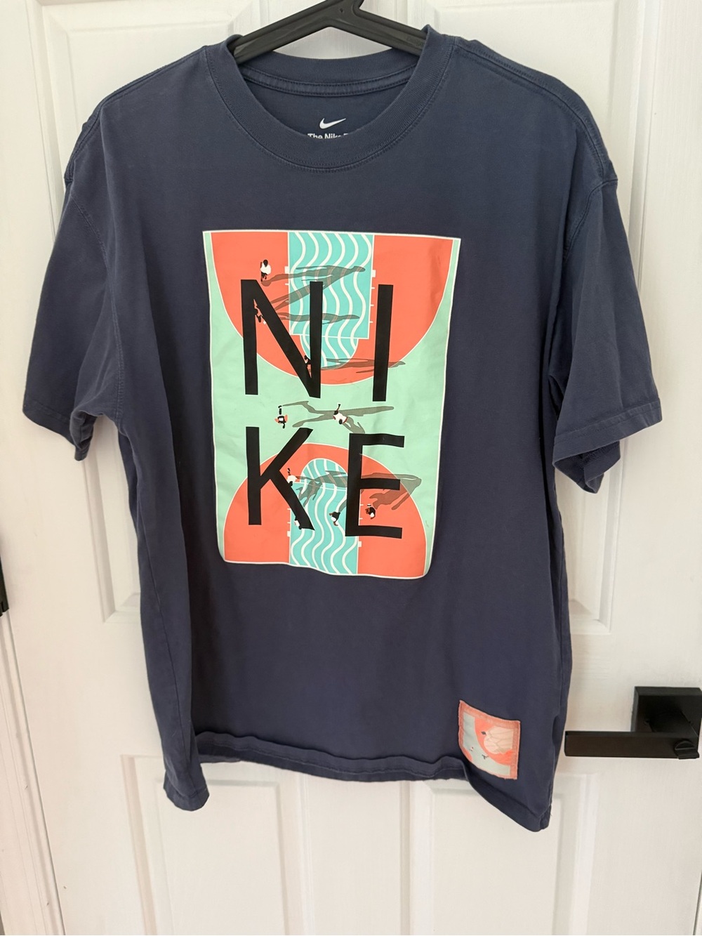 Nike Navy Short Sleeve Graphic Tee with Coral & Mint Panel